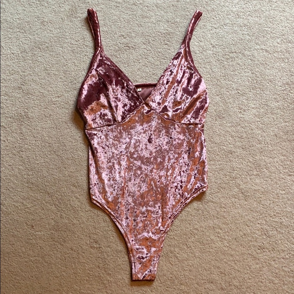 Pink velvet bodysuit